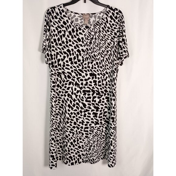 Chico’s Animal Print Shift Dress Size XL 16 Chico’s 3 Brown Black Stretchy - Picture 1 of 7